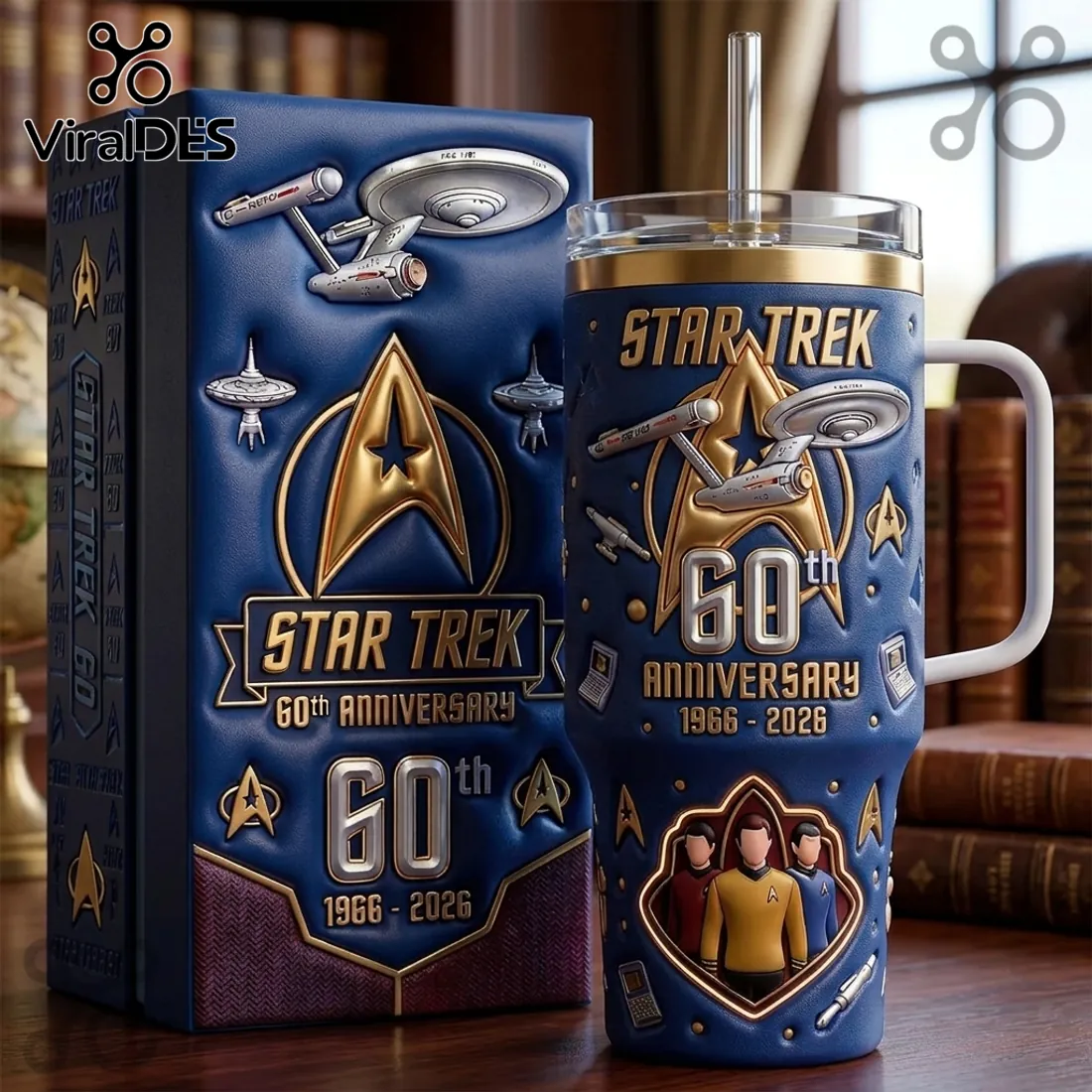Star Trek 60th Anniversary Embossed Navy Blue Tumbler Star Trek 60th Anniversary Embossed Navy Blue Tumbler