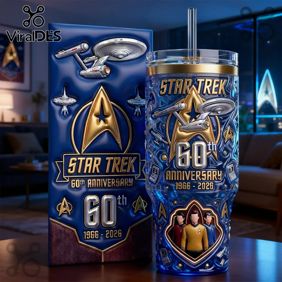 Star Trek 60th Anniversary Embossed Navy Blue Tumbler Star Trek 60th Anniversary Embossed Navy Blue Tumbler