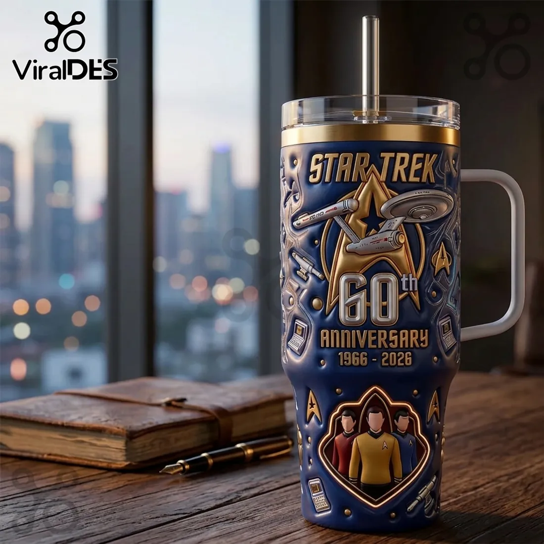 Star Trek 60th Anniversary Embossed Navy Blue Tumbler Star Trek 60th Anniversary Embossed Navy Blue Tumbler