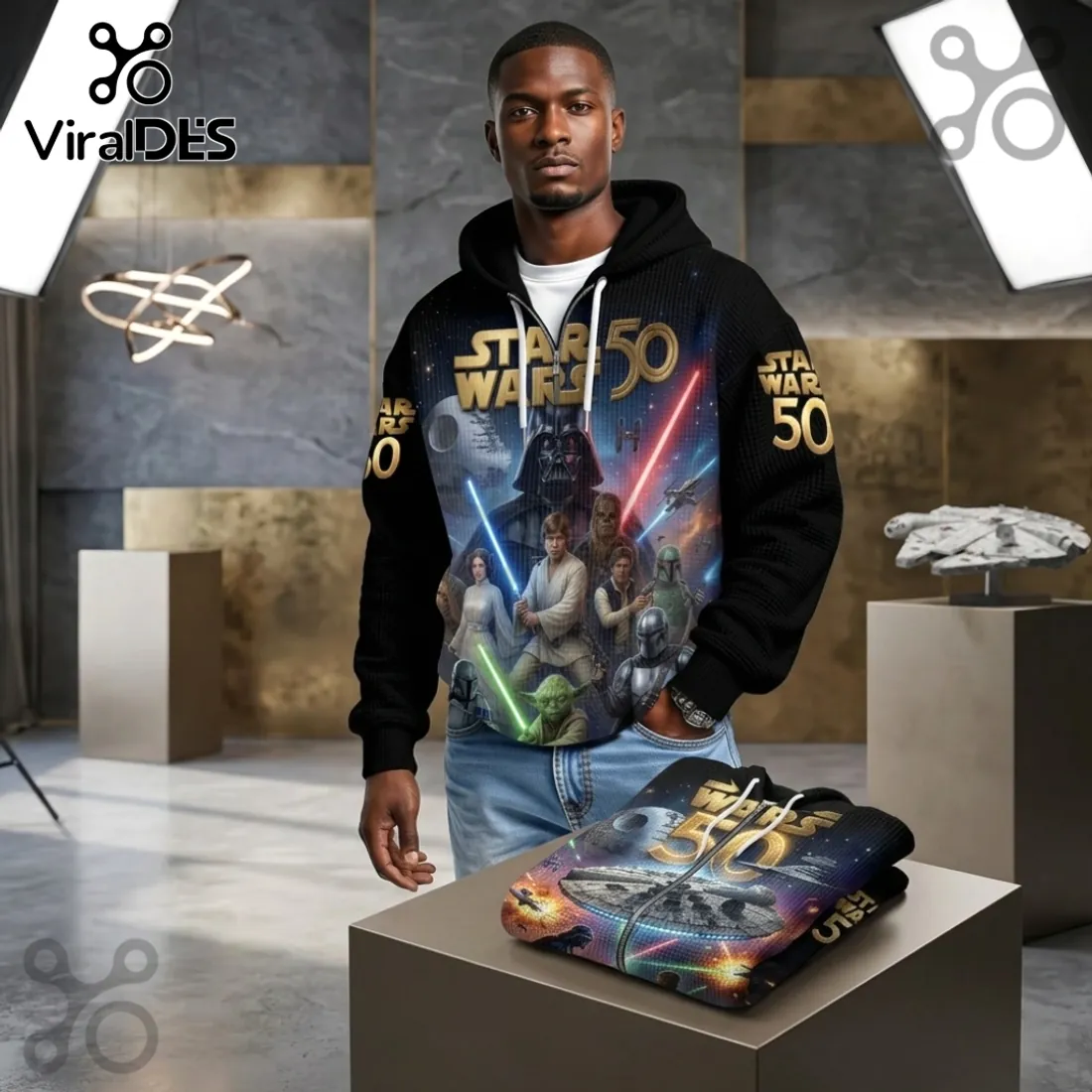 Star Wars 50th Anniversary Black Waffle Hoodie Star Wars 50th Anniversary Black Waffle Hoodie