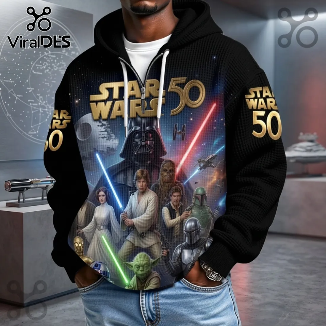 Star Wars 50th Anniversary Black Waffle Hoodie Star Wars 50th Anniversary Black Waffle Hoodie
