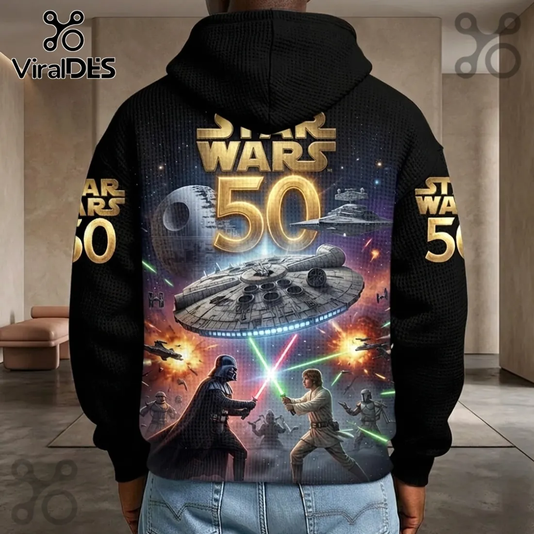 Star Wars 50th Anniversary Black Waffle Hoodie Star Wars 50th Anniversary Black Waffle Hoodie