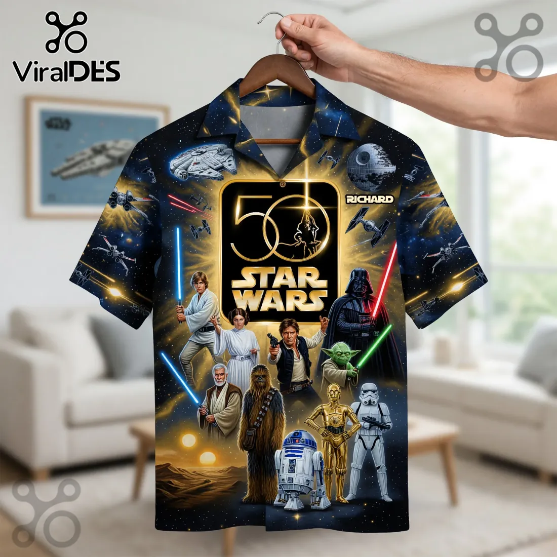 Star Wars 50th Anniversary Cosmic Button Down Hawaiian Shirt Star Wars 50th Anniversary Cosmic Button Down Hawaiian Shirt