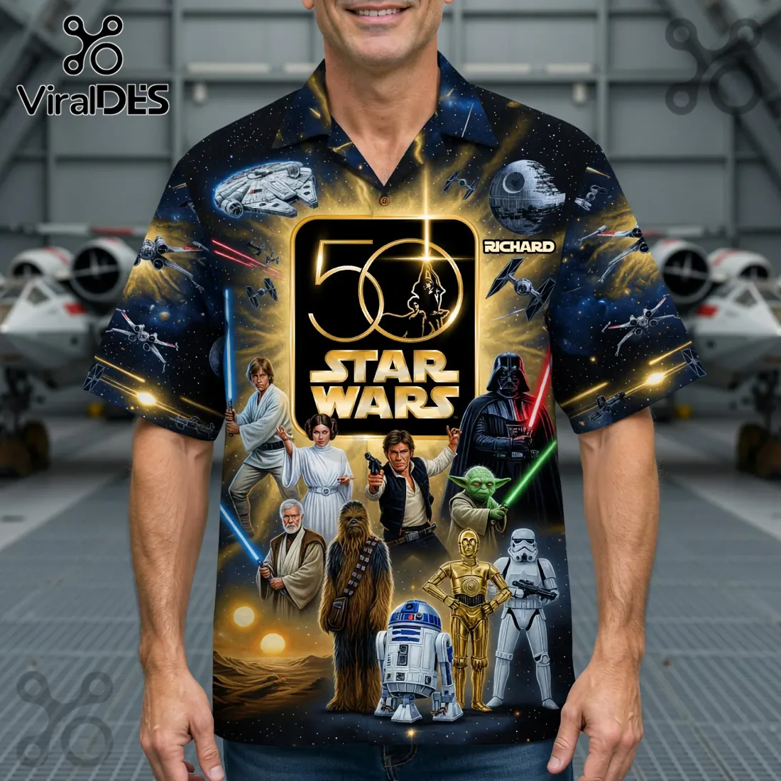 Star Wars 50th Anniversary Cosmic Button Down Hawaiian Shirt Star Wars 50th Anniversary Cosmic Button Down Hawaiian Shirt