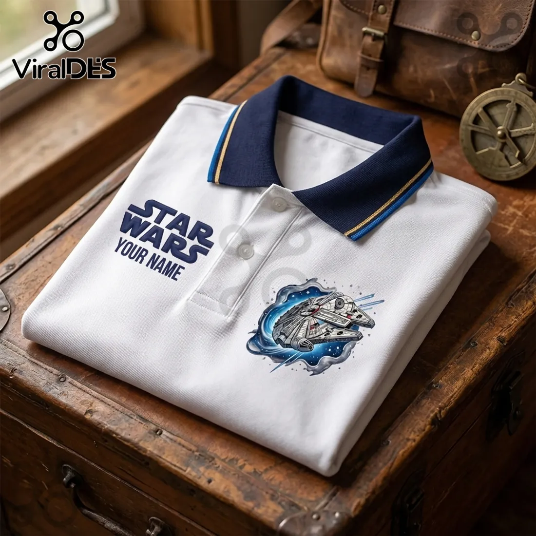 Star Wars Millennium Falcon Personalized White Polo Shirt Star Wars Millennium Falcon Personalized White Polo Shirt