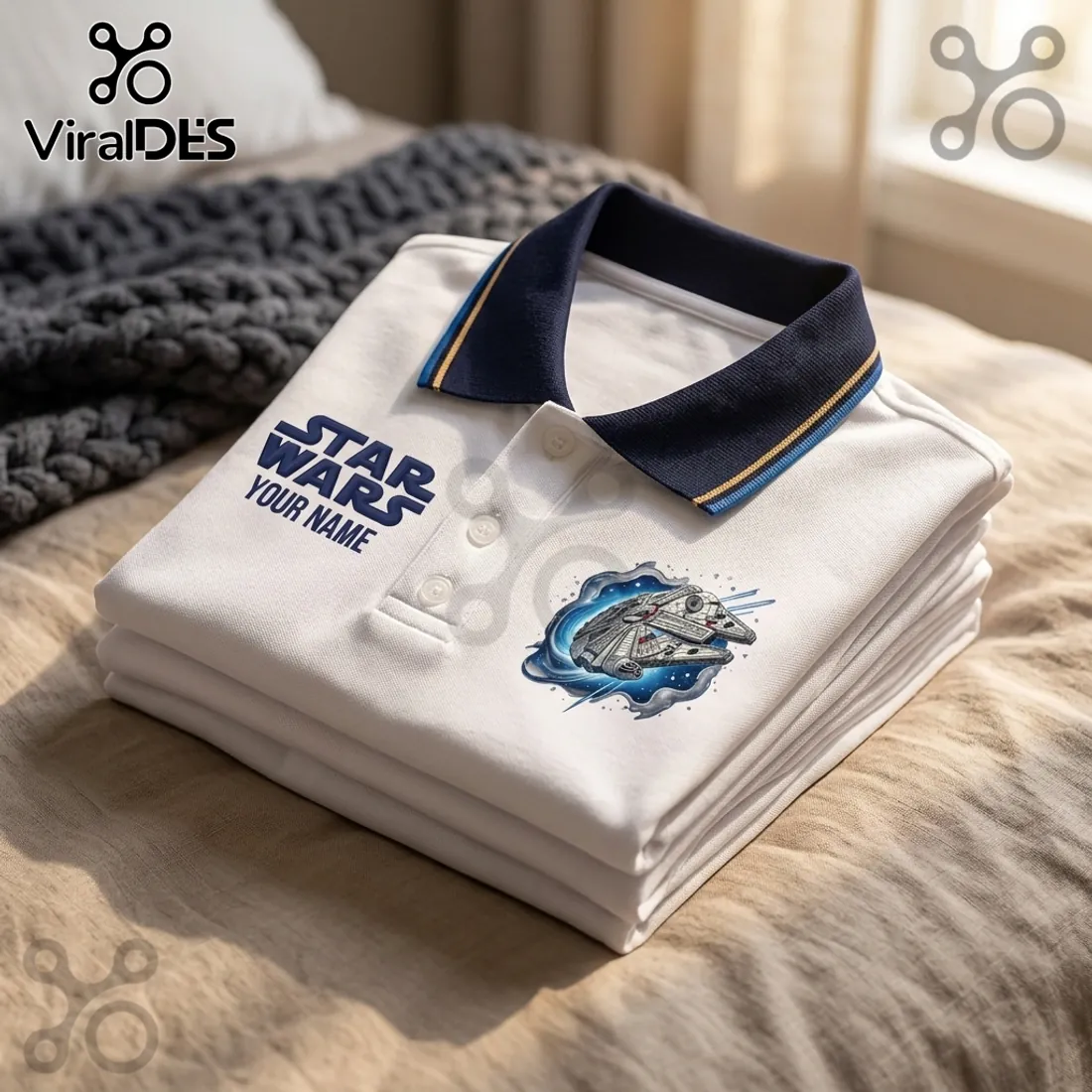 Star Wars Millennium Falcon Personalized White Polo Shirt Star Wars Millennium Falcon Personalized White Polo Shirt
