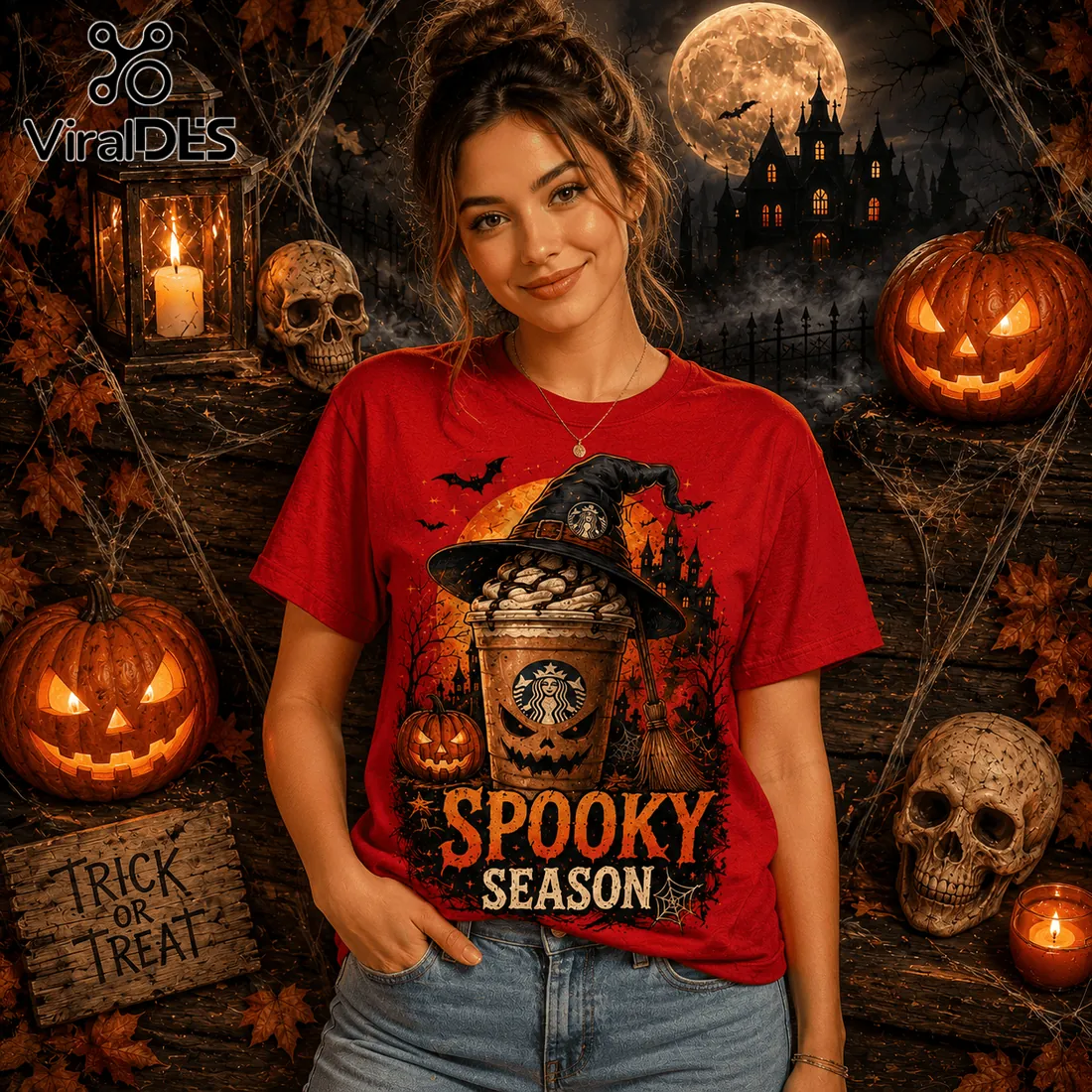 Starbucks Witch Hat Pumpkin Halloween Red T-Shirt Starbucks Witch Hat Pumpkin Halloween Red T-Shirt
