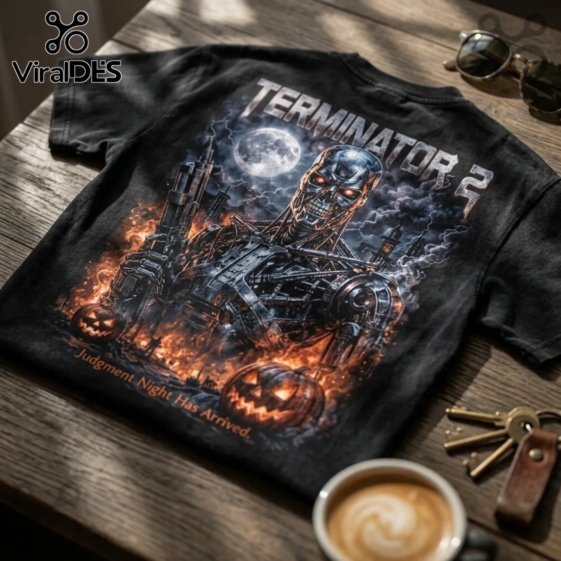 Terminator 2 No Fate Halloween Black Crewneck T-Shirt Terminator 2 No Fate Halloween Black Crewneck T-Shirt