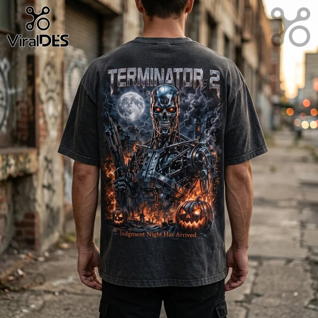 Terminator 2 No Fate Halloween Black Crewneck T-Shirt Terminator 2 No Fate Halloween Black Crewneck T-Shirt