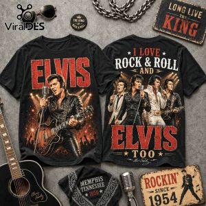 Elvis Presley King of Rock and Roll Black T-Shirt