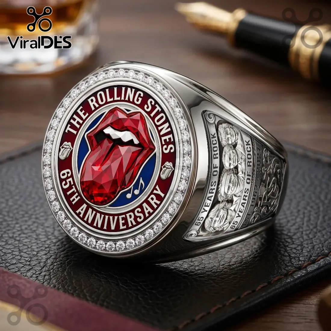 The Rolling Stones 65th Anniversary Engraved Stainless Steel Ring The Rolling Stones 65th Anniversary Engraved Stainless Steel Ring