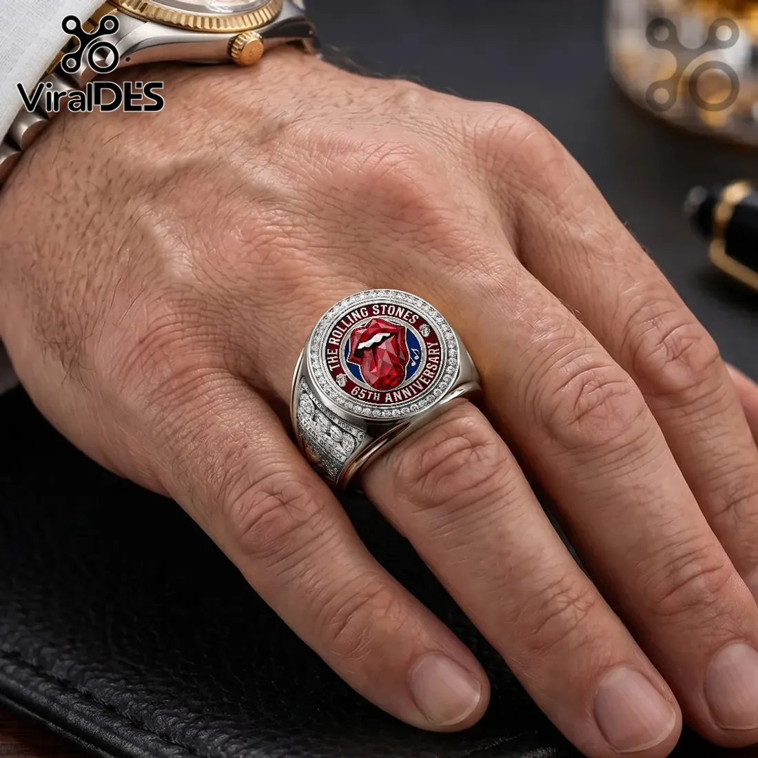 The Rolling Stones 65th Anniversary Engraved Stainless Steel Ring The Rolling Stones 65th Anniversary Engraved Stainless Steel Ring