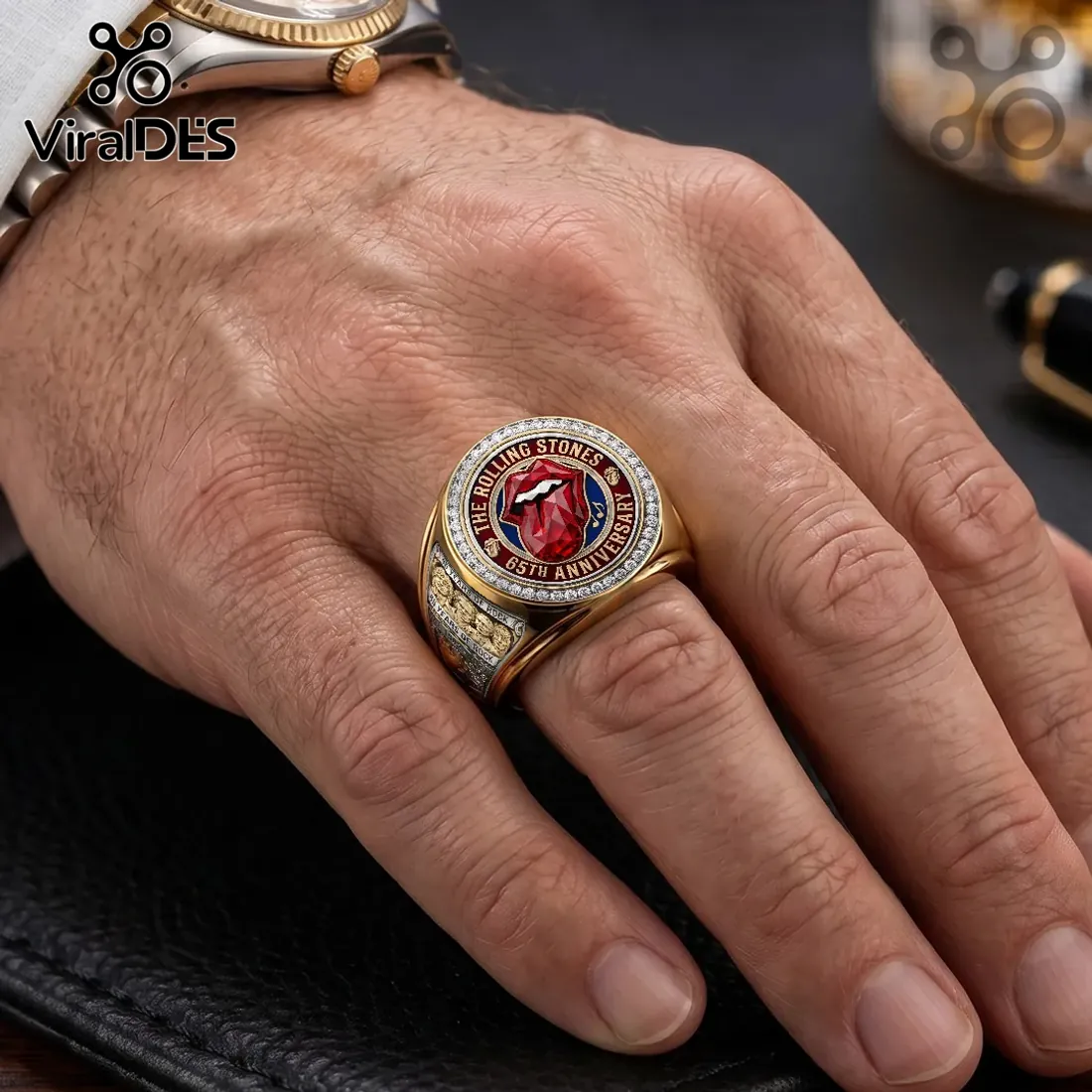 The Rolling Stones 65th Anniversary Gold Engraved Ring The Rolling Stones 65th Anniversary Gold Engraved Ring