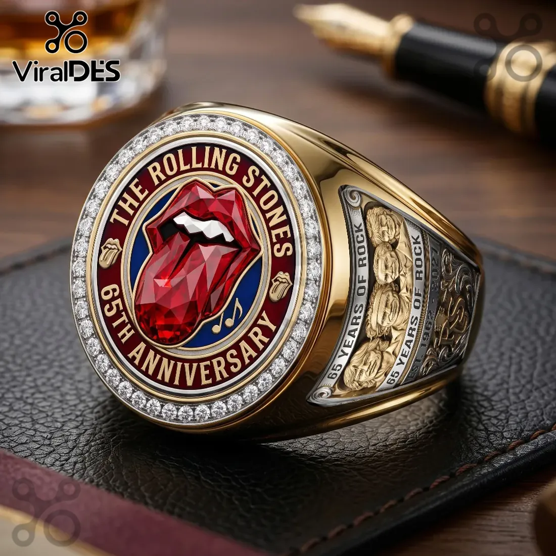 The Rolling Stones 65th Anniversary Gold Engraved Ring The Rolling Stones 65th Anniversary Gold Engraved Ring
