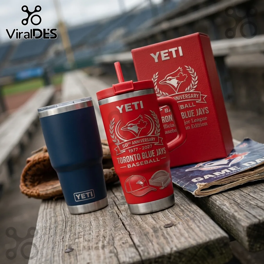 Toronto Blue Jays 50th Anniversary Engraved Red Yeti Handle Tumbler Toronto Blue Jays 50th Anniversary Engraved Red Yeti Handle Tumbler