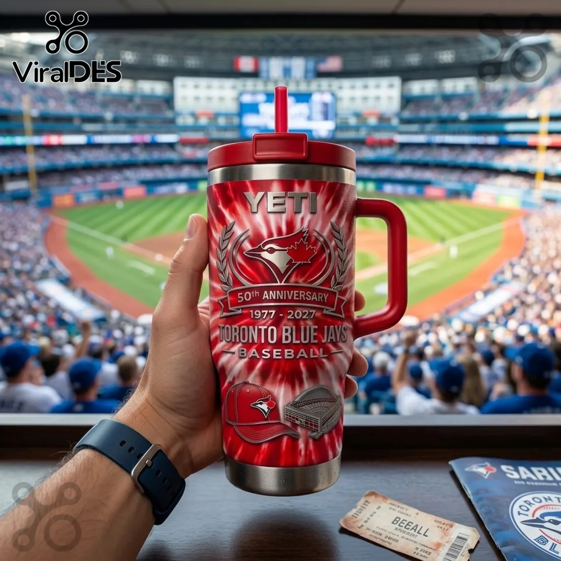 Toronto Blue Jays 50th Anniversary Tie Dye YETI StanleyTumbler Toronto Blue Jays 50th Anniversary Tie Dye YETI StanleyTumbler