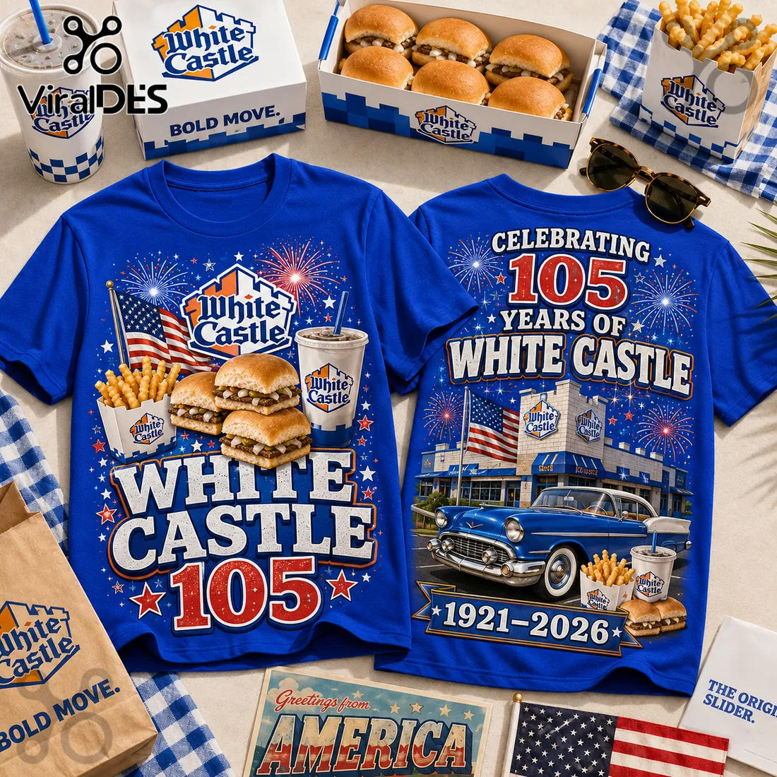 White Castle 105th Anniversary Royal Blue T-Shirt White Castle 105th Anniversary Royal Blue T-Shirt