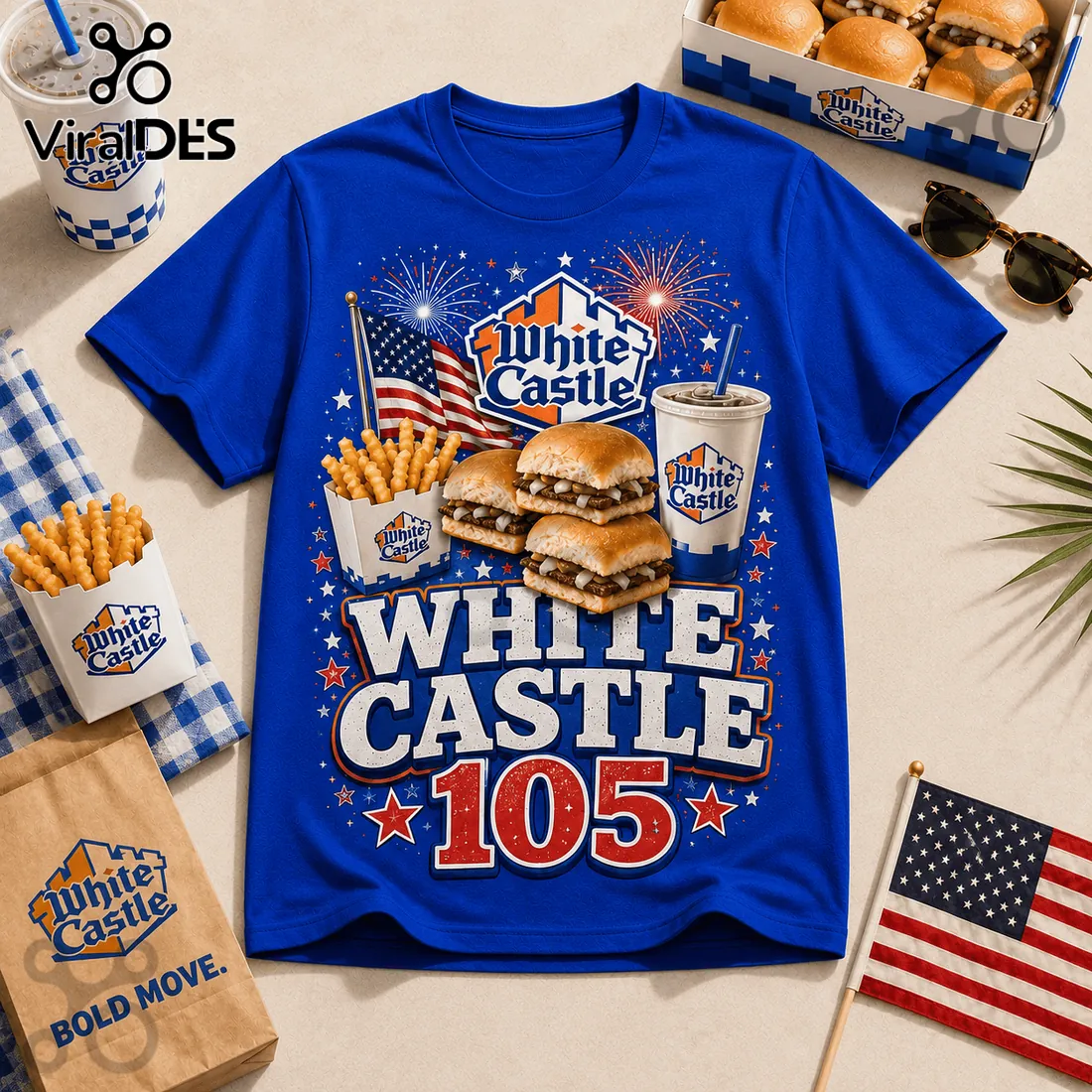 White Castle 105th Anniversary Royal Blue T-Shirt White Castle 105th Anniversary Royal Blue T-Shirt