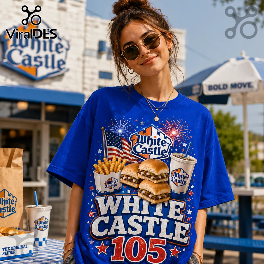 White Castle 105th Anniversary Royal Blue T-Shirt White Castle 105th Anniversary Royal Blue T-Shirt