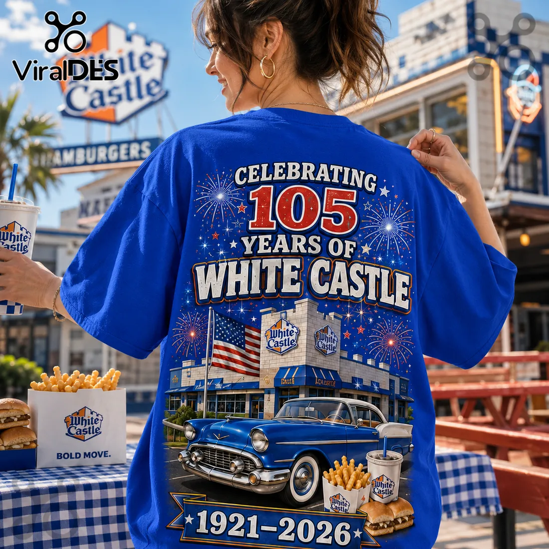 White Castle 105th Anniversary Royal Blue T-Shirt White Castle 105th Anniversary Royal Blue T-Shirt