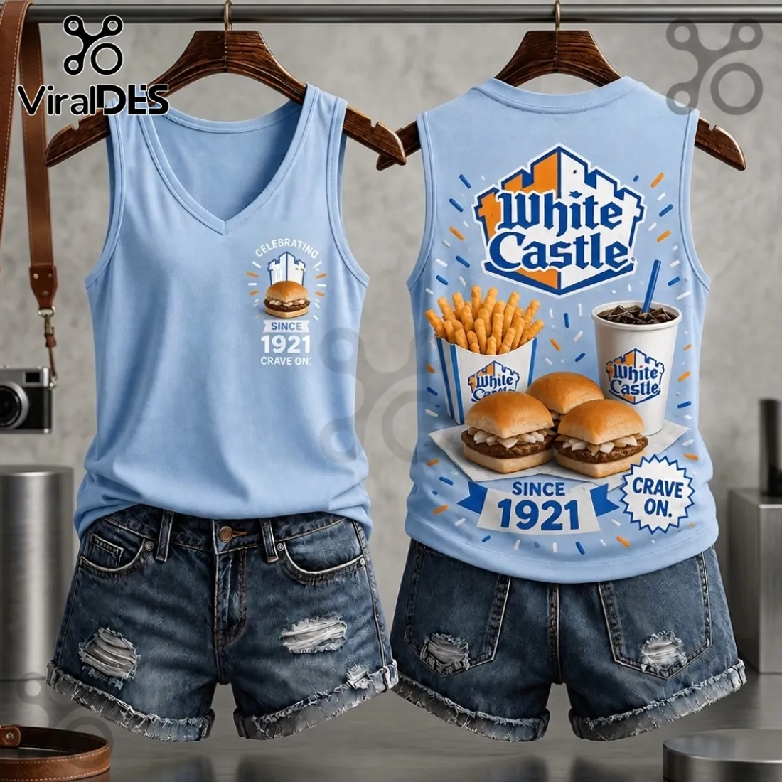 White Castle 1921 Slider and Fries V-Neck Tank Top White Castle 1921 Slider and Fries V-Neck Tank Top