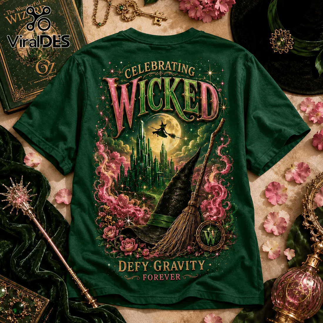 Wicked Elphaba and Glinda Forest Green T-Shirt Wicked Elphaba and Glinda Forest Green T-Shirt