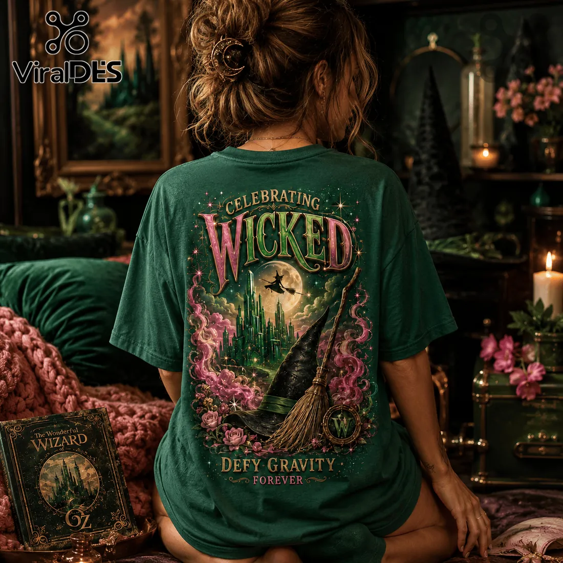 Wicked Elphaba and Glinda Forest Green T-Shirt Wicked Elphaba and Glinda Forest Green T-Shirt