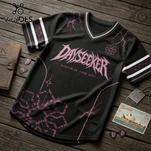 Dayseeker Black and Pink 2027 Australian Tour Football Jersey featuring lightning patterns and V-neck styling.
