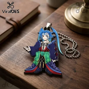 Final Fantasy X Seymour Guado acrylic car ornament featuring a blue-haired character in traditional robes on a ball chain.