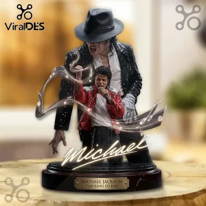 Michael Jackson resin collectible statue featuring him in a red sequin jacket and black fedora on a marble-style base.!