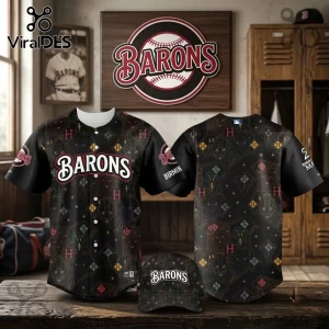 Birmingham Barons x Harry Potter Night Black Baseball Jersey featuring team logo, Hogwarts icons, and button-up front.