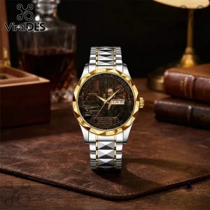 The Godfather 50th Anniversary Quartz Watch featuring a two-tone gold and silver band with a graphic dial of Don Corleone.