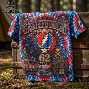 Grateful Dead Haight Ashbury 1965-2027 Anniversary Shirt with tie-dye pattern, dancing bears, and skull graphic.