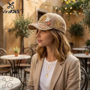 Leo Zodiac Khaki Distressed Baseball Cap featuring a 3D lion head patch, side embroidery, and frayed fabric details.