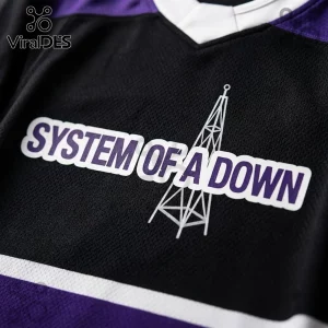 System of a Down Signature Edition Hockey Jersey with black mesh fabric, purple accents, and white text logo.