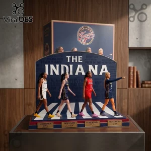 Indiana Fever Players Limited Edition Acrylic Plaque featuring four basketball athletes on a blue and white striped base.