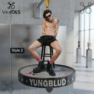 Yungblud Limited Edition 2026 Christmas Ornament featuring the artist sitting on a circular base with text and heart icon.