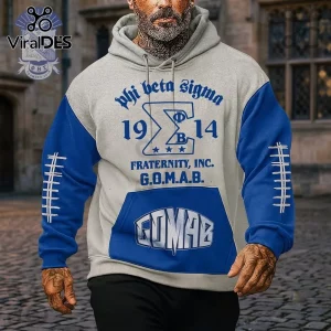 Phi Beta Sigma Fraternity Blue White Hoodie featuring the Greek Sigma symbol, 1914 date, and G.O.M.A.B. lettering.