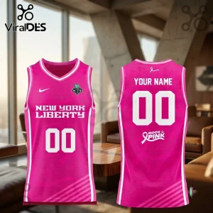 New York Liberty Rock The Pink 2026 basketball jersey in hot pink featuring team graphics and custom name and number space.