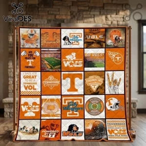 Tennessee Volunteers Logo Patchwork Quilt Throw Blanket featuring team colors, stadium prints, and classic mascot graphics.