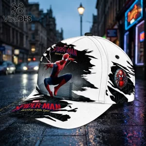 Spider-Man Brand New Day Classic Baseball Cap featuring a red and blue superhero graphic on a white background.