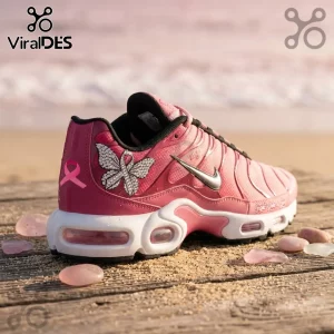 Breast Cancer Awareness Fight Like A Girl Air Max Sneakers featuring a pink colorway, butterfly graphic, and ribbon icon.