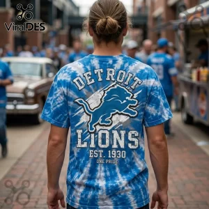 Detroit Lions NFL One Pride Special Edition Shirt featuring a blue tie-dye pattern, lion logo, and vintage team text.