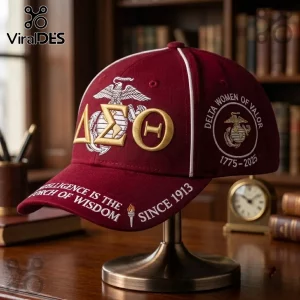Delta Sigma Theta US Marine Corps Maroon Baseball Cap with gold Greek letters, Eagle Globe and Anchor emblem, and text.