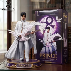 Prince The Vinyl Dove Collection White Resin Statue featuring Prince in a white suit with a winged dove electric guitar.