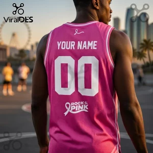 Las Vegas Aces Pink Breast Cancer Awareness Basketball Jersey with custom name and number 00 on a mesh fabric back.