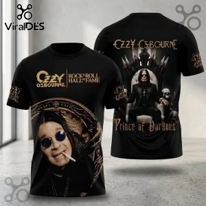 Ozzy Osbourne Rock and Roll Hall of Fame black shirt featuring a portrait, throne graphic, and Prince of Darkness text.