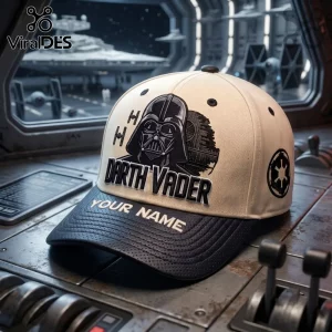 Star Wars Darth Vader Custom Name Cap in cream and black featuring an embroidered helmet and Galactic Empire insignia.