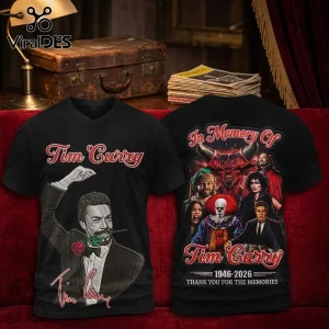 In Memory Of Tim Curry Thank You For The Memories Hoodie featuring iconic film character graphics on a black cotton base.
