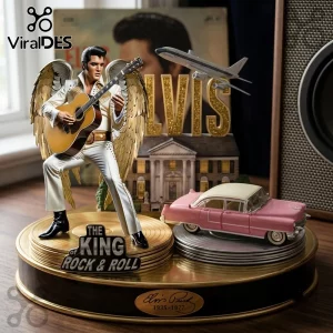 Elvis Presley Graceland Limited Edition Acrylic Plaque featuring an angel-winged Elvis, pink Cadillac, and gold vinyl base.